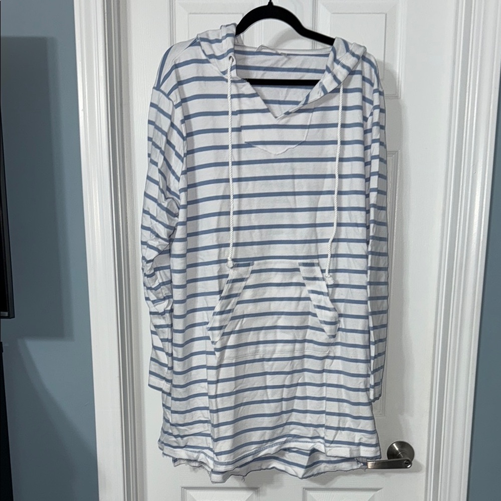 Aqua Striped Hooded Coverup